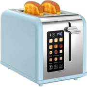 2 Slice Touch Screen Toaster, 1.5" Wide Slot, Stainless Steel Smart Toaster for Bagels, Muffins, Waffles, Gluten-Free Breads, Defrost, Reheat, Timer, 825W, Ice Blue
