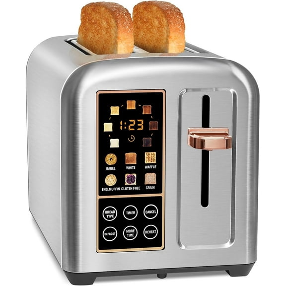 2 Slice Touchscreen Toaster with 1.4'' Wide Slot, 7 Shade Settings,Bagel Function,1350W, Silver