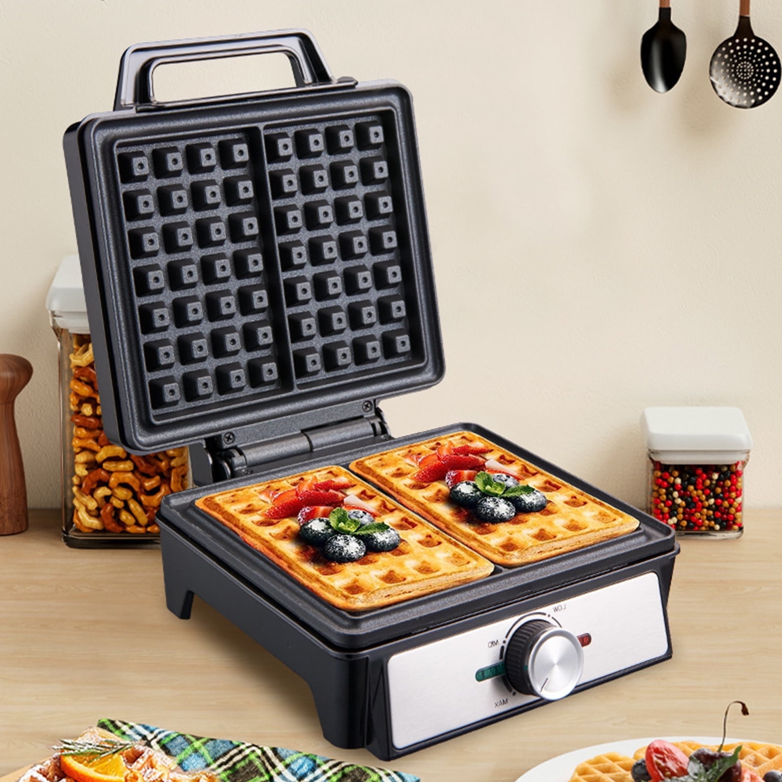 2-Slice Waffle Maker with Nonstick Surface, 1200W Waffle Iron, Time & Temperature Control, Browning Control, Perfect Waffle Maker for Kids and Families, Stainless Steel