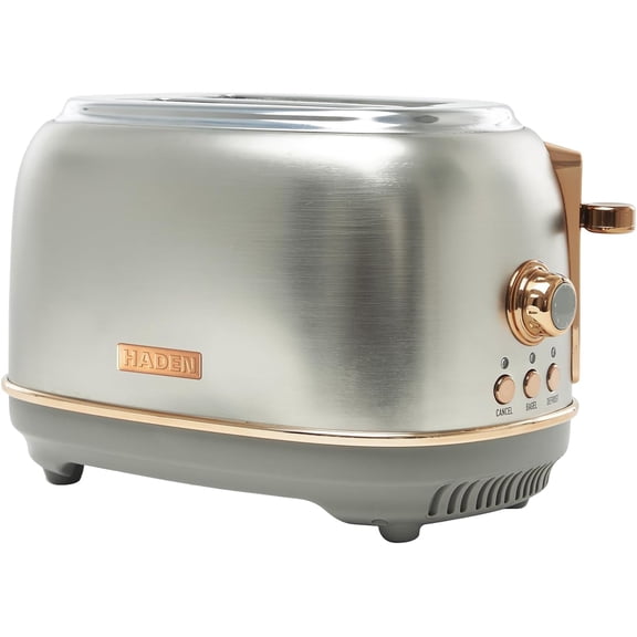 2 Slice Wide Slot Stainless Steel Toaster with Adjustable Browning Control & Non-Slip Feet, Steel & Copper