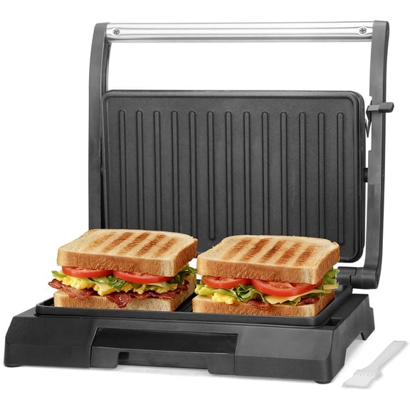 2 Slices of Mini Panini Press Electric Grill, Panini Grill Press Sandwich Maker Press, Sandwichera Electrical for Pancakes & Eggs, Oil Tray, Non Stick Surfaces, Stainless Steel