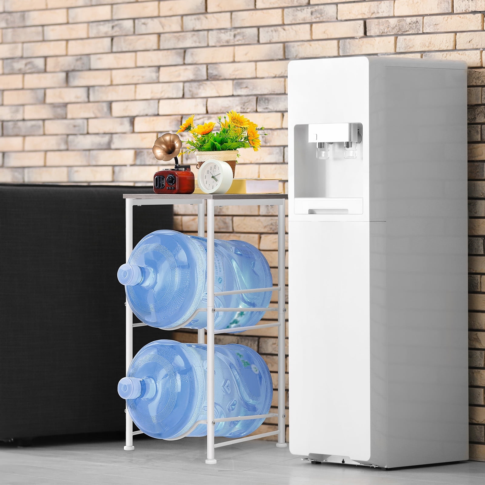 2-Slot 5 Gallon Water Jug Holder with MDF Top Shelf, Sturdy Metal Frame ...