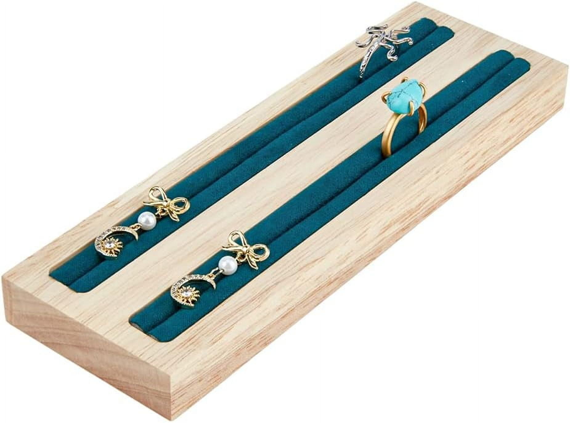 Solid Wood Jewelry Ring Display Tray - Grey Slotted Organizer For Rings & Earrings