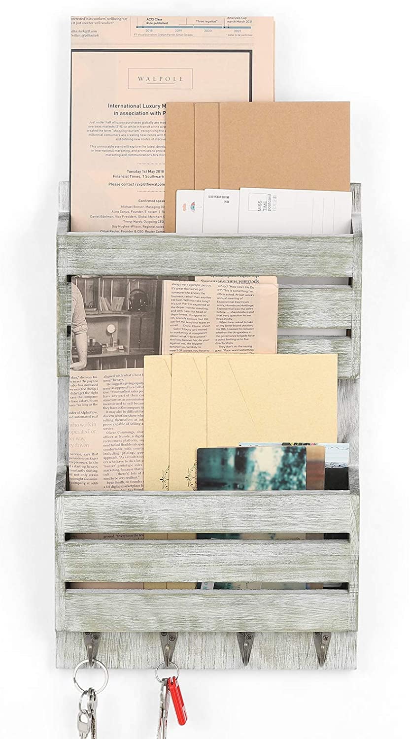 2Slot Wood Mail Sorter Wall Mount Holder Organizer, Weathered Green by