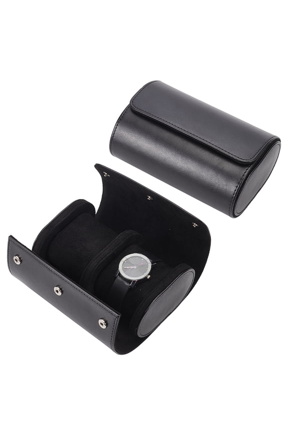 2 Slots Leather Watch Case 3.9x6x2.9'' Black Watch Travel Case Double Watch Storage Case Watch Carrying Case Watch Organizer