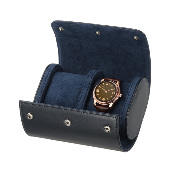 2 Slots Leather Watch Travel Case Watch Roll Storage Box with Removable Pillow Jewelry Gift Organizer for Christmas Anniversary Birthday, Blue