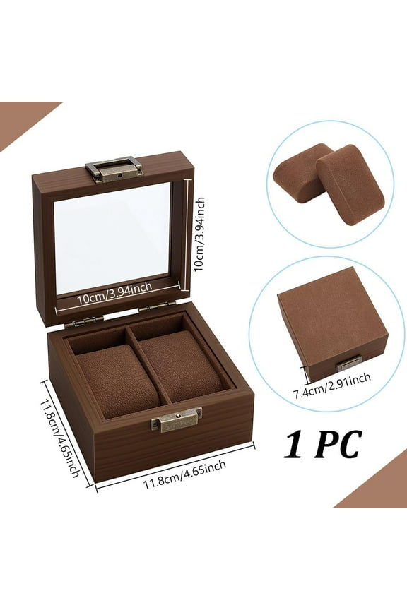 2 Slots Wood Watch Storage Boxes Coconut Brown Watch Display Case with Glass Window Wood Watch Display Case Ideal Gift for Men in Birthday Valentines Wedding Anniversary