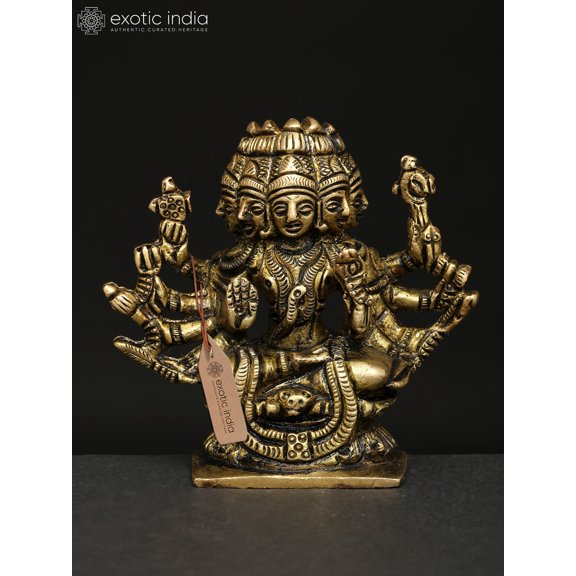 2" Small Five Headed Goddess Gayatri | Brass Statue