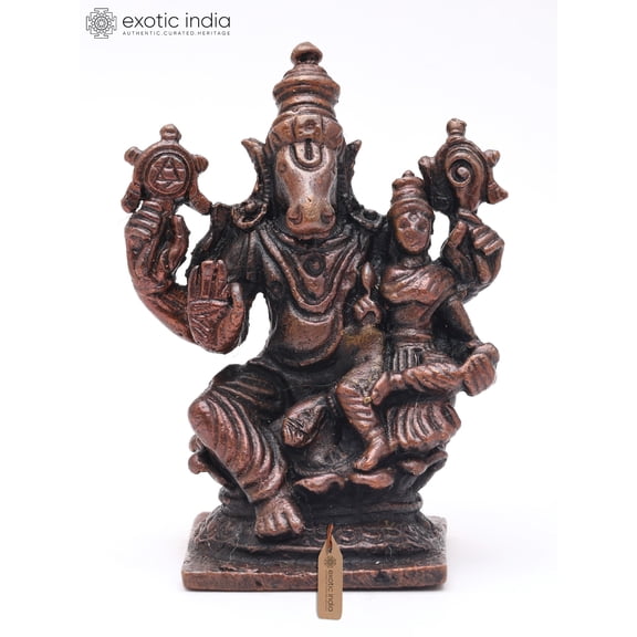 2" Small Lord Hayagriva Copper Statue with Devi Lakshmi