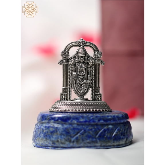 2" Small Silver Tirupati Balaji Statue with Natural Lapis Lazuli Base