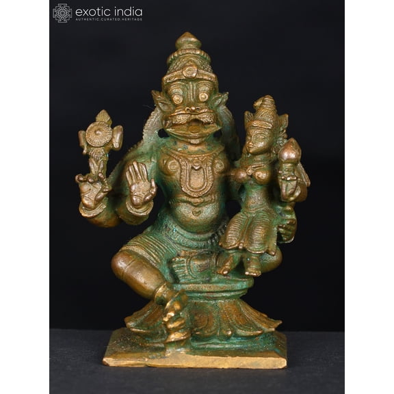 2" Small Sitting Lord Narasimha with Devi Lakshmi | Bronze Statue