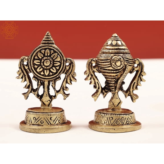 2" Small Vaishnava Symbols (Pair) | Conch and Chakra | Handmade
