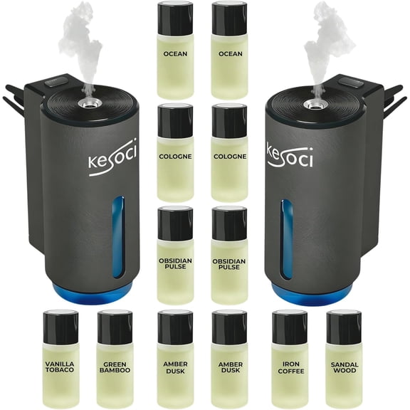2 Smart Car Air Freshener Diffusers – Rechargeable Auto Scent Device Set with 12 Refills – Anti-Leak System, 3 Spray Modes & Motion Sensor Auto On/Off