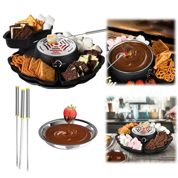 2 In Smores Maker & Fondue Set Tabletop Indoor Smores Kit Roaster With Temp 4 Detachable Trays & 4 Roasting Forks And Heated Bowl Movie Night,Bbq Grill
