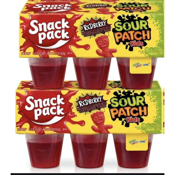 2 - Snack Pack Sour Patch Redberry Juicy Gels, 6-Count Cups (Pack of 2, 12 Total Cups)