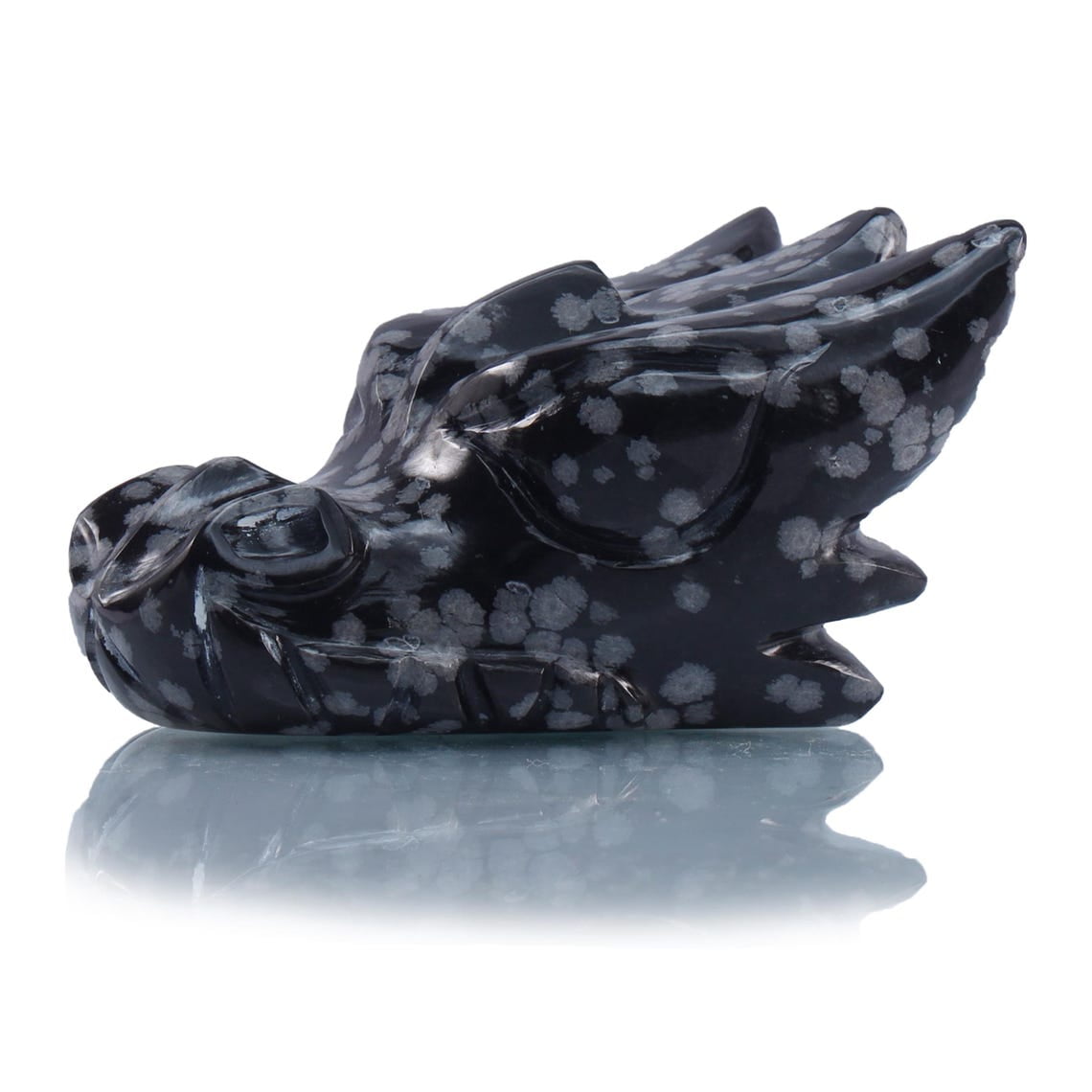 2'' Snowflake Obsidian Dragon Head, Stunning Black and White Gemstone Sculpture for Meditation, Thoughtful Gift for Collectors and Mystics