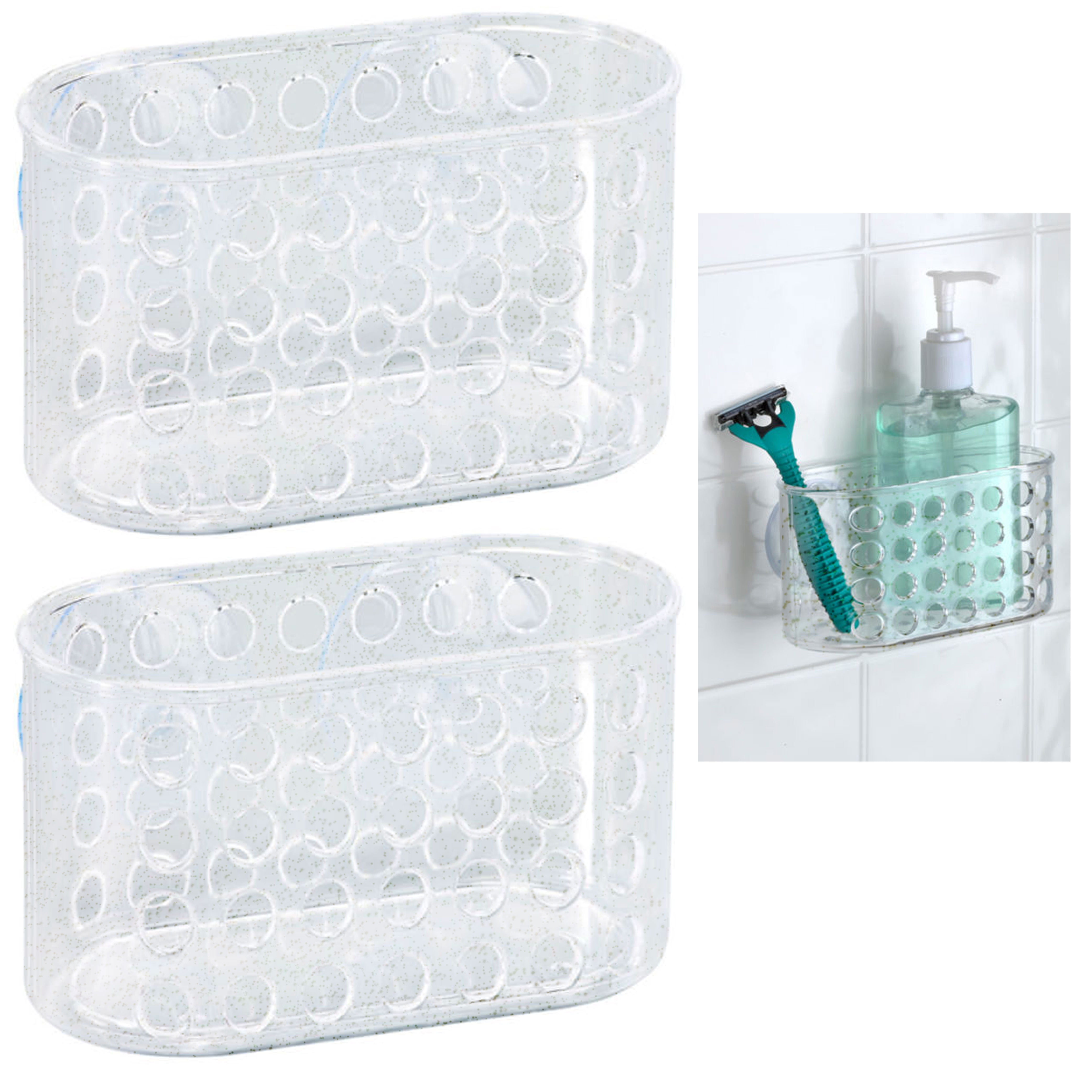 2 Soap Dish Basket Suction Glitter Wall Holder Bathroom Sponge Tray Shower Caddy