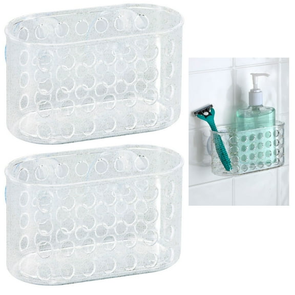 2 Soap Dish Basket Suction Glitter Wall Holder Bathroom Sponge Tray Shower Caddy