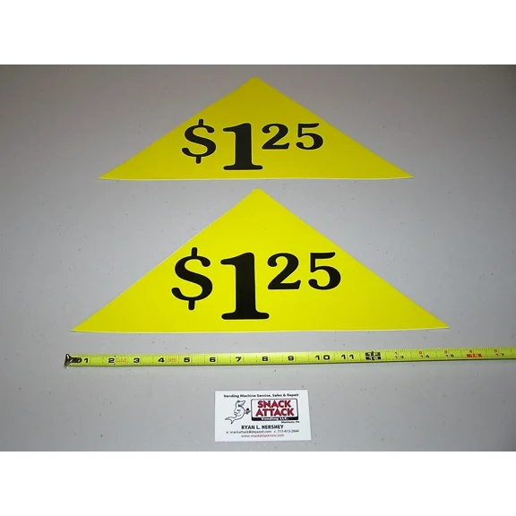 (2) Soda Vending Machine Large Yellow $1.25 Price Decals / Free Ship!