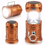 2 Solar Collapsible LED Lantern 3-in-1 Rechargeable, Flashlight & USB Power Bank - Portable, Bright, Eco-Friendly - Camping, Outdoor Activities, Emergencies Copper