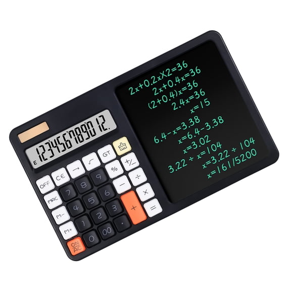 2. Solar Desktop Calculator 12-Digit LCD Display with Writing Pad, Power Supply for Business Accounting