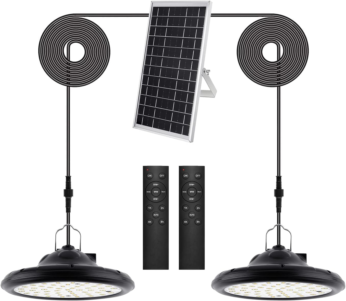 2 Solar Lamps Outdoor Indoor 100ds 1200LM,3 Solar Hanging Mode,Solar Panel Regulated,4 Luminance with Remote Control,IP66 Waterproof Solar Lighting for Garden/Garage/Court/Patio