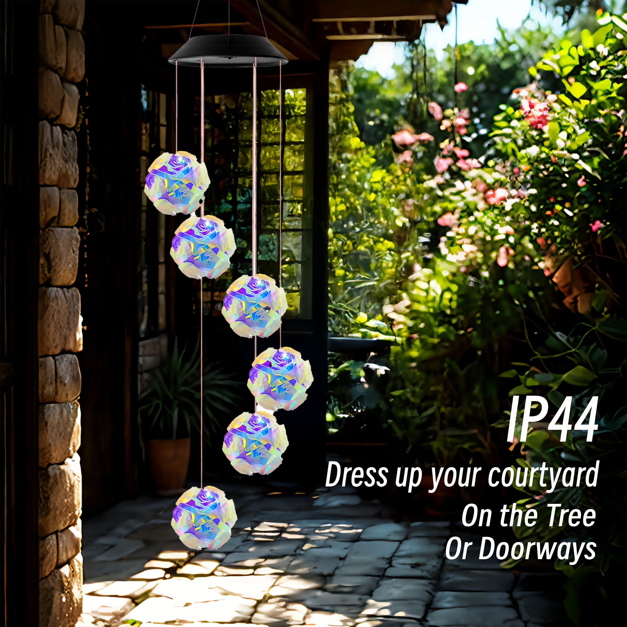 2 Solar-Powered Color-Changing Wind Chime Light - Touch Control, Plastic, Detachable Chandelier for Outdoor Garden or Patio Decor, Wind Chimes for Garden Decor