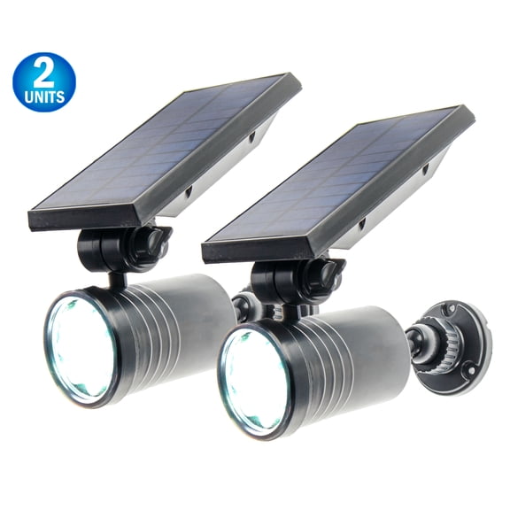 2 Solar Powered Motion Security Sensing Spotlight - Outdoor IP66 Waterproof, 360°Rotatable 1400LM Warm Bright White 8 LED Floodlight