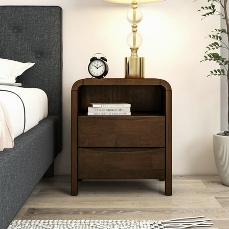 2 Solid Wood Nightstand Mid-century Modern - Bedroom Furniture Piece Cabinet Construction