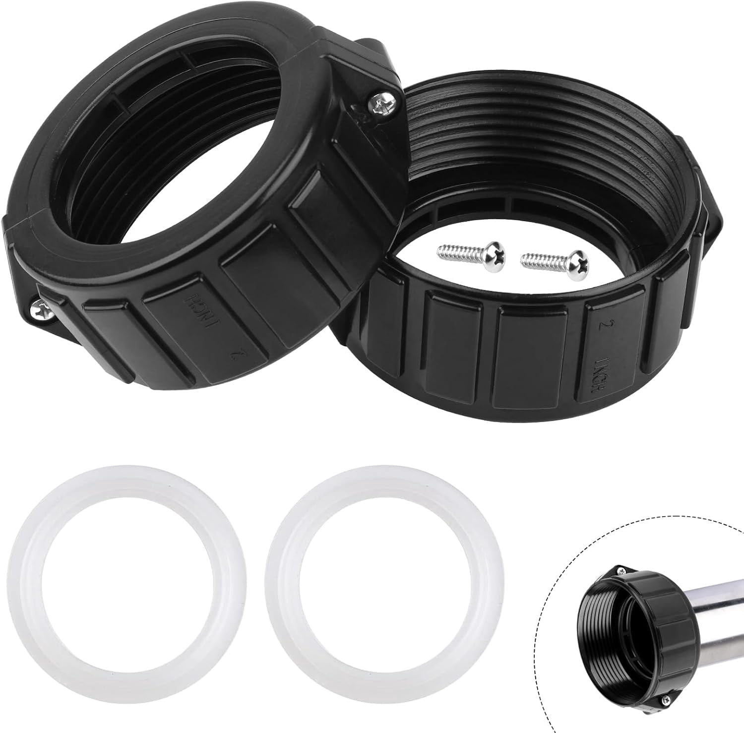 2" Spa Hot Tub Heater Split Nut Unions with Screws & Gasket for and Replacement Part Suitable 2-inch Assemblies - 2 Pack