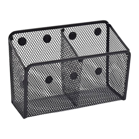 2 Spacious Compartments Storage Basket Storage Bag Super Mesh Pen Holder Fixed Whiteboard Locker Accessories, Black 1PCS
