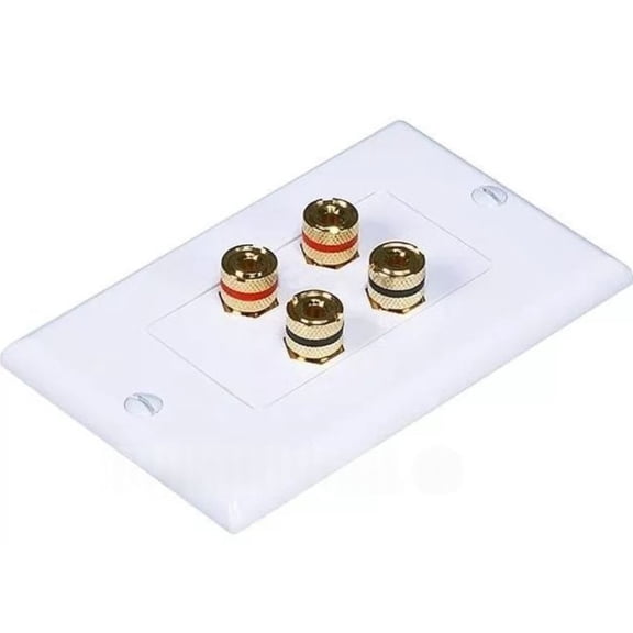 2-Speaker Binding Post Banana Jack Wall Plate  White (for Surround Sound/Audio)