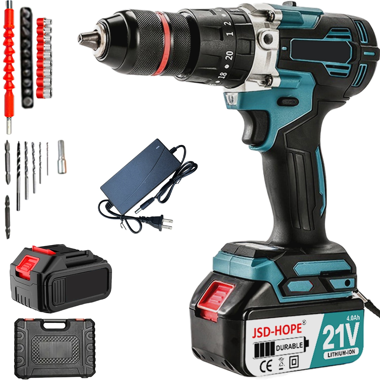【2-Speed Brushless Drill】13mm Cordless Impact Drill-High Power Lithium-Ion Electric Drill for Ice/Concrete/Metal,Rechargeable Pistol Grip Design