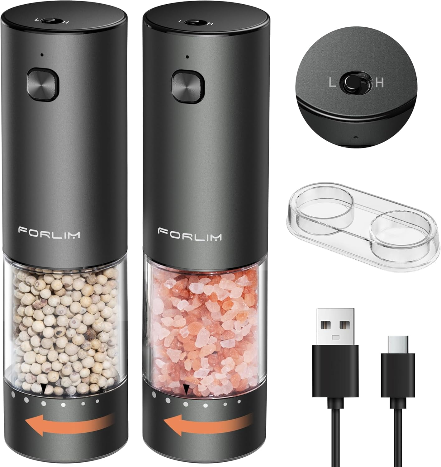 2-Speed Electric Salt And Pepper Grinder Set, External Rotation To ...