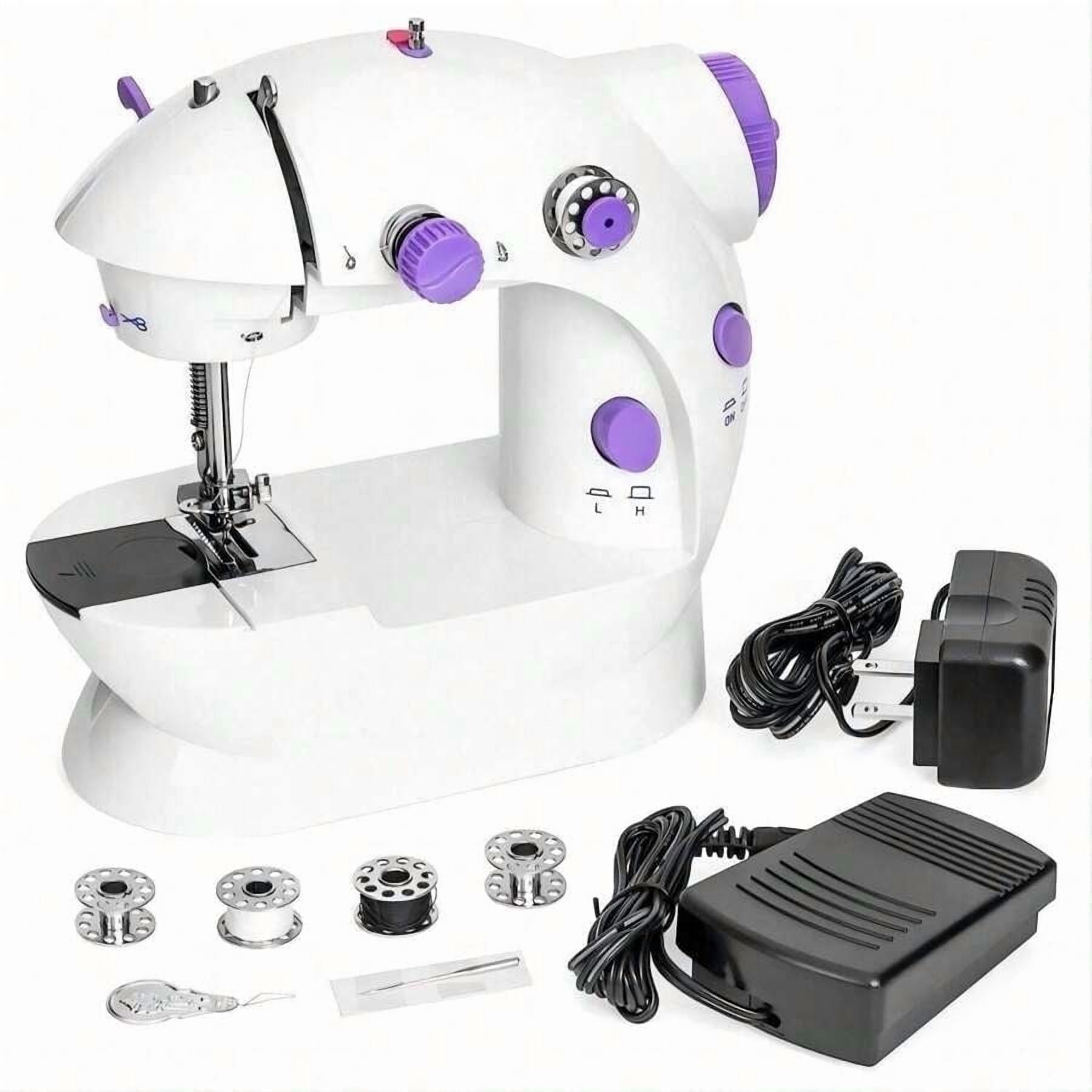 2 Speed Portable Electric Sewing Machine Mini Desktop Handheld Household with LED Light (US),White