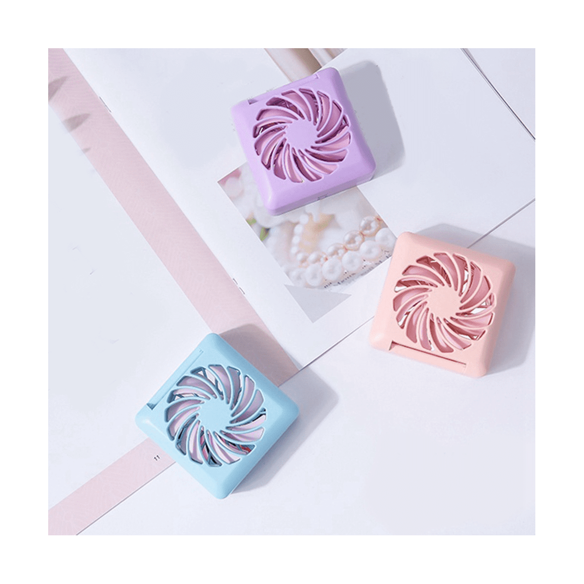 2Speed Portable Fan Compact Mirror Folding Air Cooling Fan,Purple