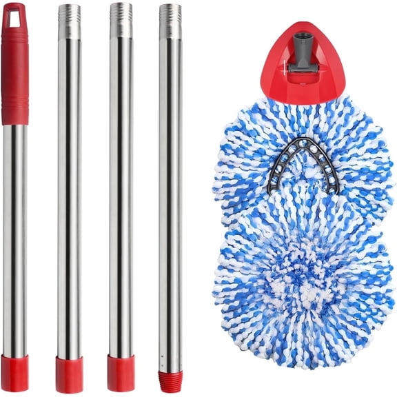 Spin Mop Replacement Heads 2 Packs with Triangle Base and 58 inches Long Handle