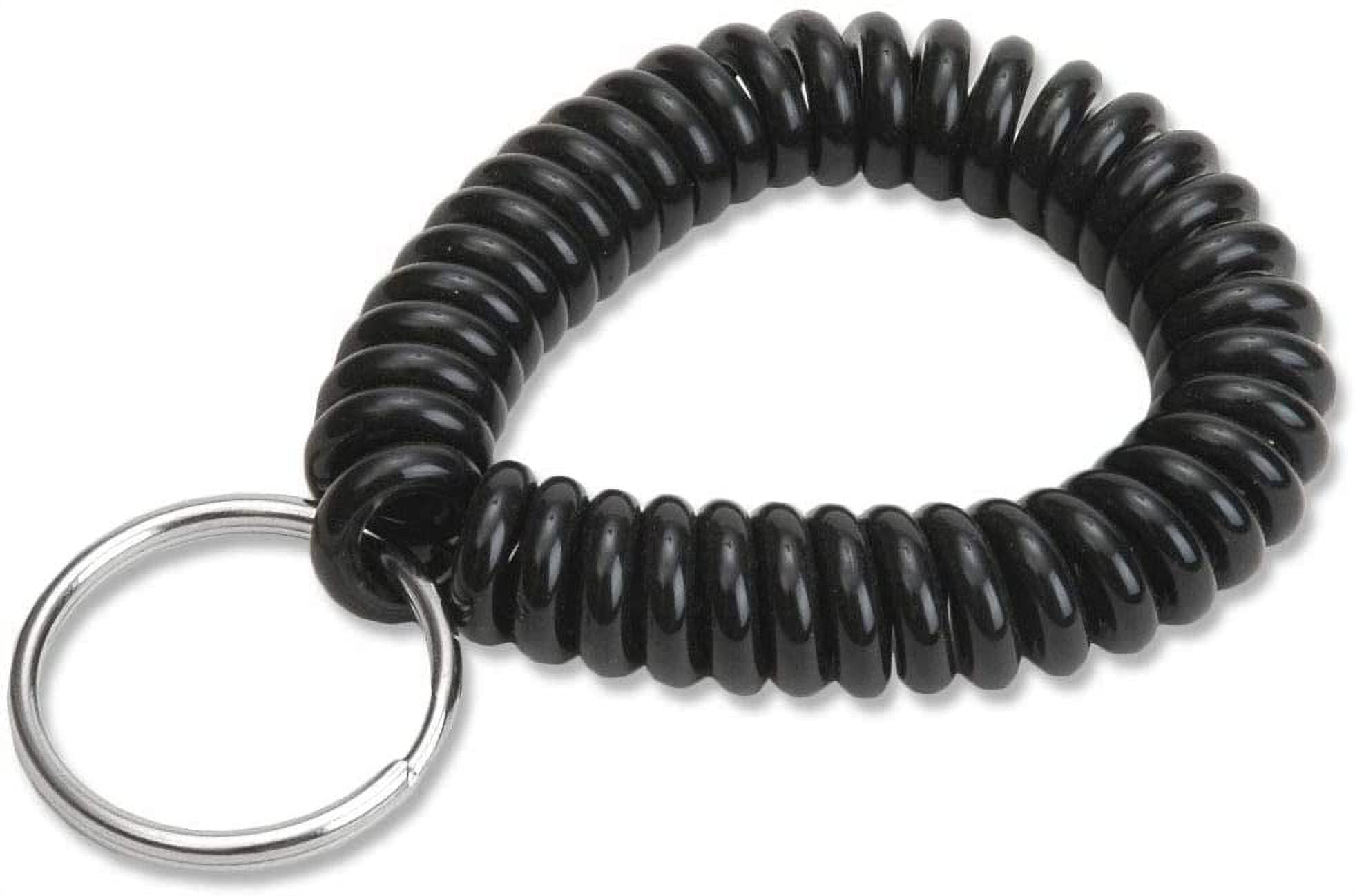 2" Spiral Wrist Coil with Steel Key Ring, Flexible Wrist Band Key Chain Bracelet, 12" Stretch