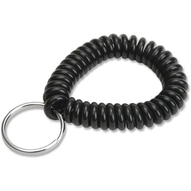 2" Spiral Wrist Coil with Steel Key Ring, Flexible Wrist Band Key Chain
