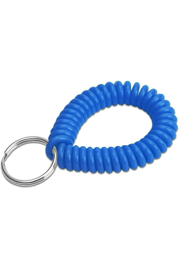 2" Spiral Wrist Coil with Steel Key Ring, Multi-Color Flexible Wrist Band Key Chain Bracelet, Stretches to 12",