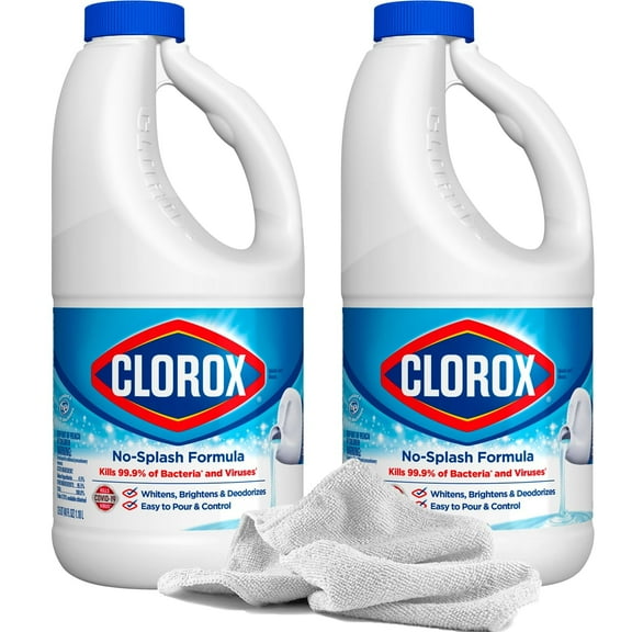 2 Splash-Less Bleach Cleaners, 40oz | Disinfecting Bleach Cleaner + Towel - Bulk Home Refill for Laundry, Linens, Floors, Bathroom, Tile (80oz Total)