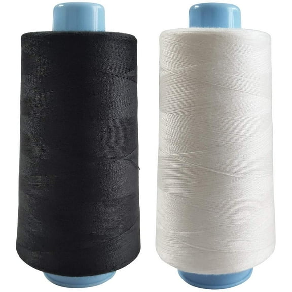 2 Spools Polyester 3000 Yards Sewing Thread Spools, 40/2 Thread for Sewing Machine, Heavy Duty Household - White and Black