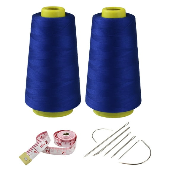2 Spools Sewing Thread Kit Royal Blue Polyester Sewing Thread Spools, 3000 Yards Each Spool, 40s/2 All-Purpose Connecting Threads for Sewing Machine and Hand Repair Works