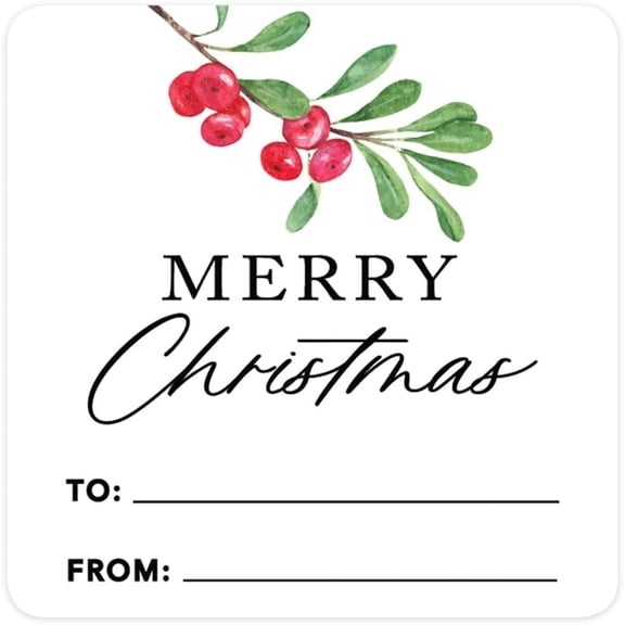 2" Square Christmas To From Stickers For Gifts, Holly Berries Branch Merry Christmas Labels For Gifts, Gift Tag Stickers, Christmas Tags Stickers, 40-Pack