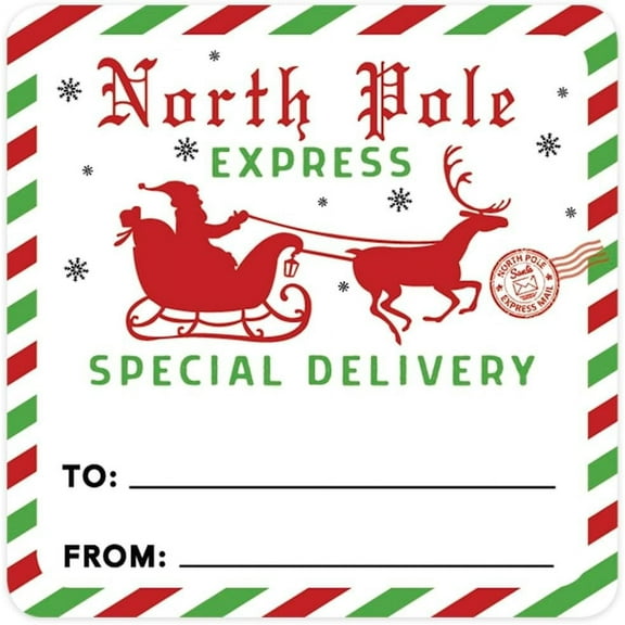2" Square Christmas To From Stickers For Gifts, Christmas Gift Tags Stickers Vintage North Pole Express Special Delivery Labels For Gifts, 40-Pack
