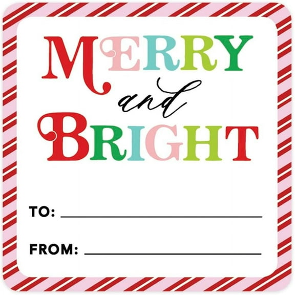 2" Square Christmas To From Stickers For Gifts, Pastel Merry & Bright Christmas Labels For Gifts, Gift Tag Stickers, Christmas Tags Stickers, 40-Pack