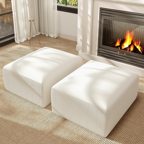 2 Square Cloud Footstool for Living Room, No Assembly Modular Corduroy Convertible Seat, Modern Boneless Style Sofa Accessory for Lounge or Bedroom