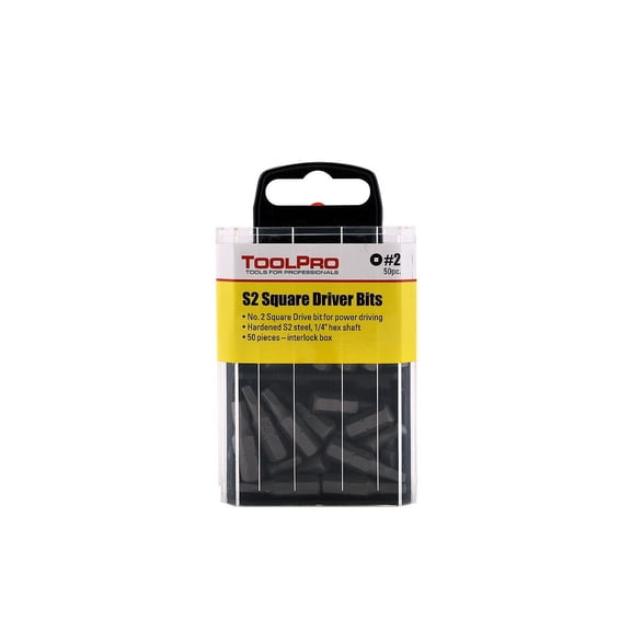 Toolpro #2 Square Drive Bit Tips in Interlocking Storage Box (50-Pack)