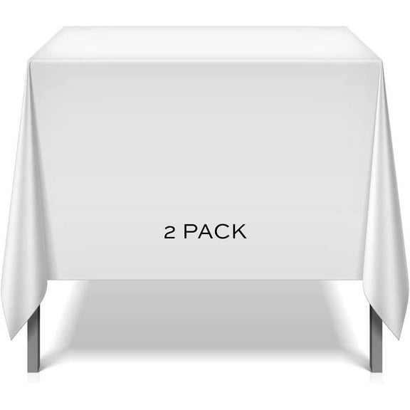 2 Square Tablecloth Covers 52x52 Inch | Table Cloths for Square or Round Table | Washable Wrinkle-Resistant Fabric for Weddings, Kitchen, Restaurant, | White | 2 Pack