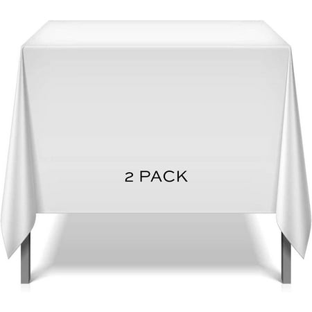 2 Square Tablecloth Covers 70x70 Inch | Table Cloths for Square or Round Table | Washable Wrinkle-Resistant Fabric for Weddings, Kitchen, Restaurant, | White | 2 Pack